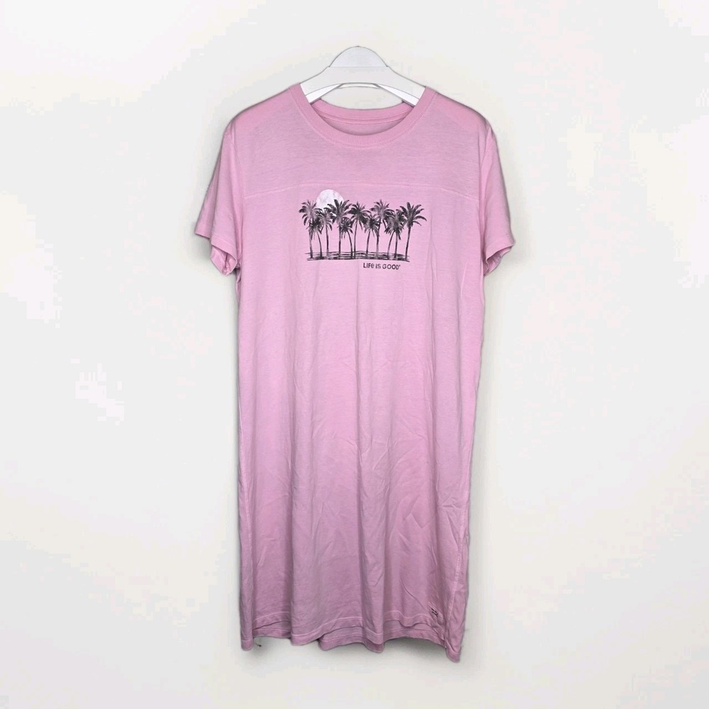 Life Is Good Beach Sleep Shirt‎ Cover Up Pink Large Nightgown Crusher Tee Shirt